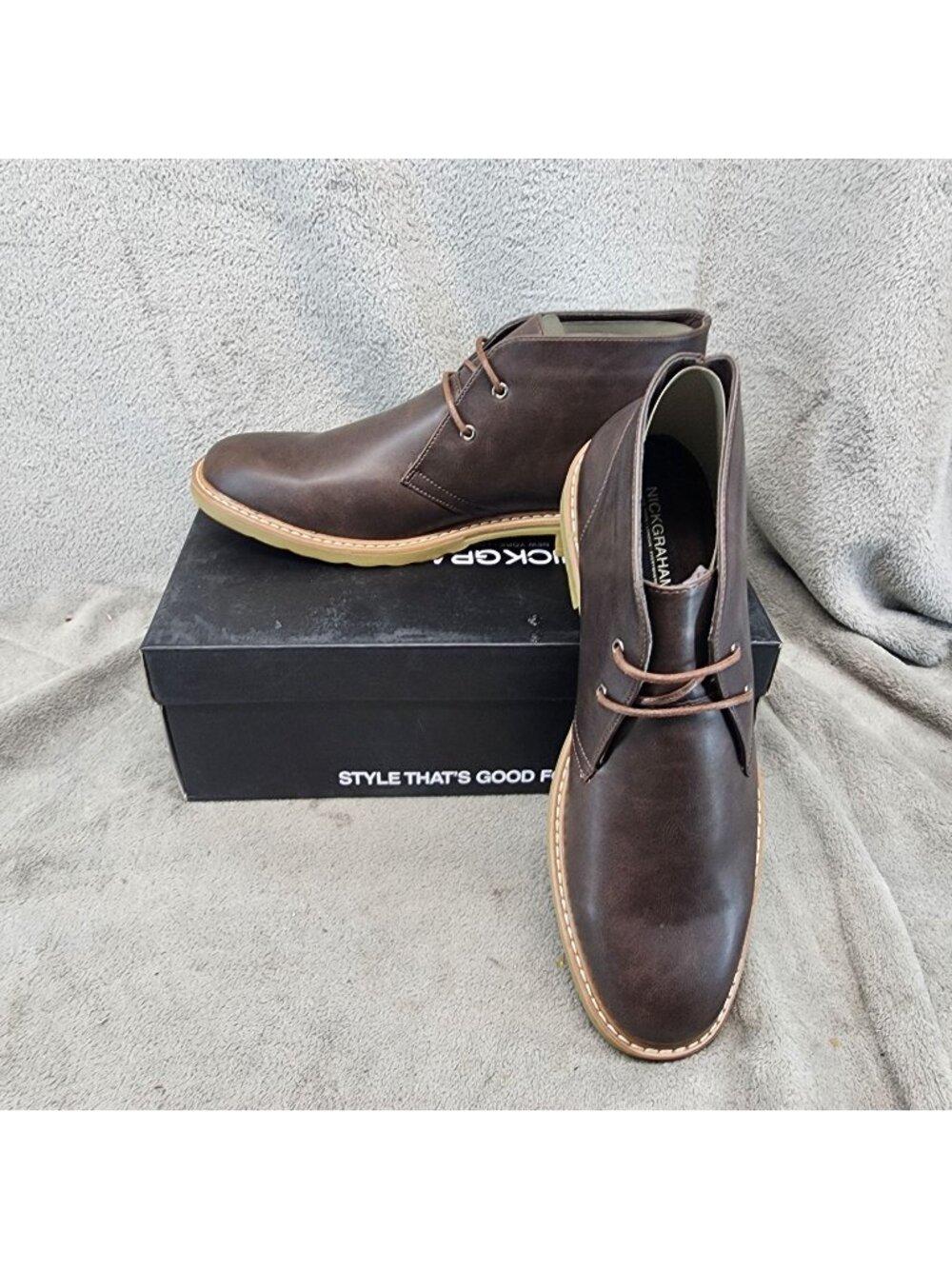 Nick Graham Shoes Mens Size 12 Charles Brown Faux Leather Chukka Boots *NWT*